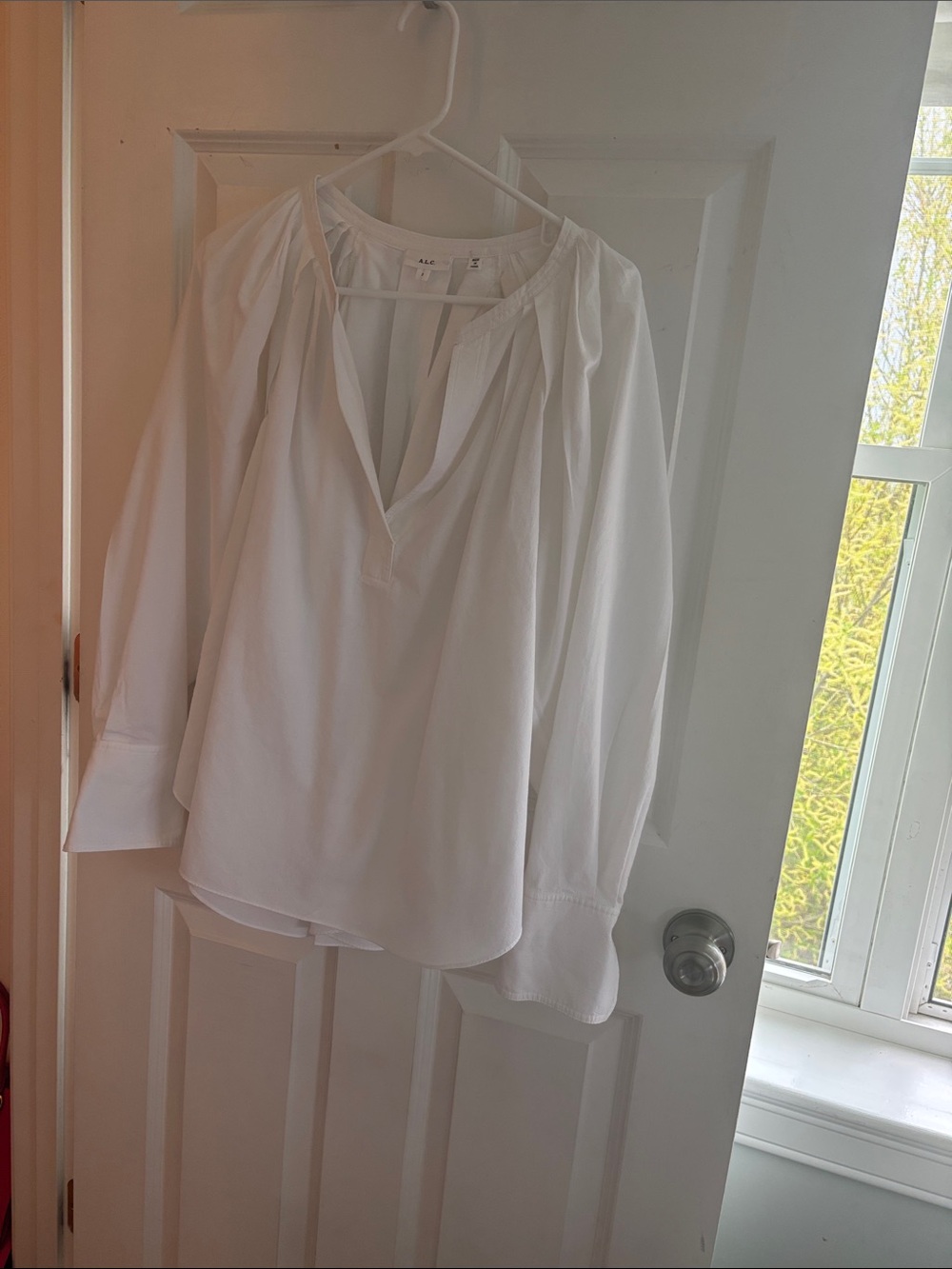 A.L.C. White V-Neck Peasant Blouse